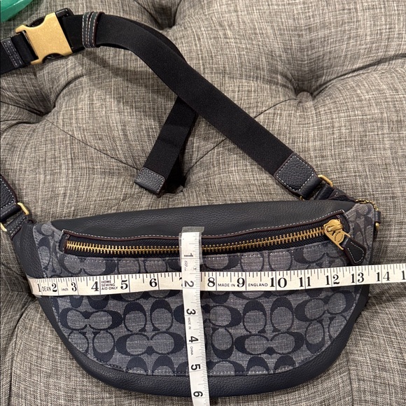 Coach Bag Warren Belt Bag Signature Chambray Pebbled Leather Navy Fanny Pack - Picture 17 of 17